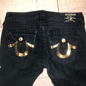 Black True Religion jeans with gold sequin details